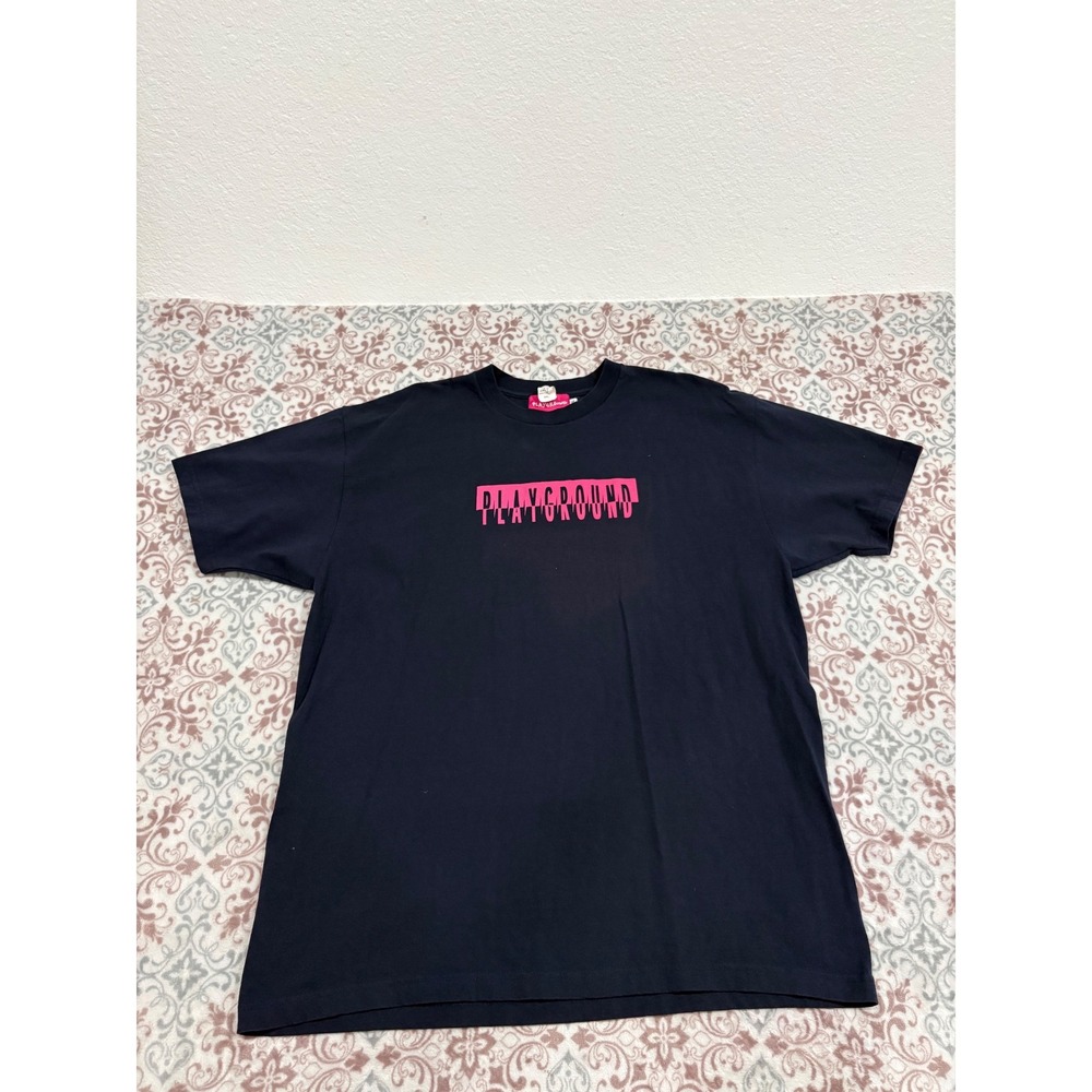 Playground Mens Graphic T-Shirt Navy Blue Pink Logo Short Sleeve 2XL XXL Cotton